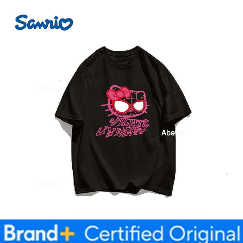 Sanrio Hello Kitty Women's Fashion Cartoon Print Top Cotton High-Quality Short-Sleeve Loose-Fit Casual Couples T-Shirt H260120