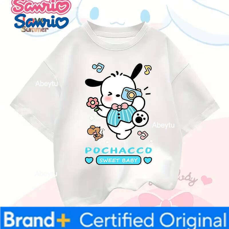 Sanrio Kuromi Cute Cartoon T-shirt Fashionable Girls Stylish My Melody Tops Cinnamoroll Comfort Casual Style Spring/Summer Crew Neck H260120