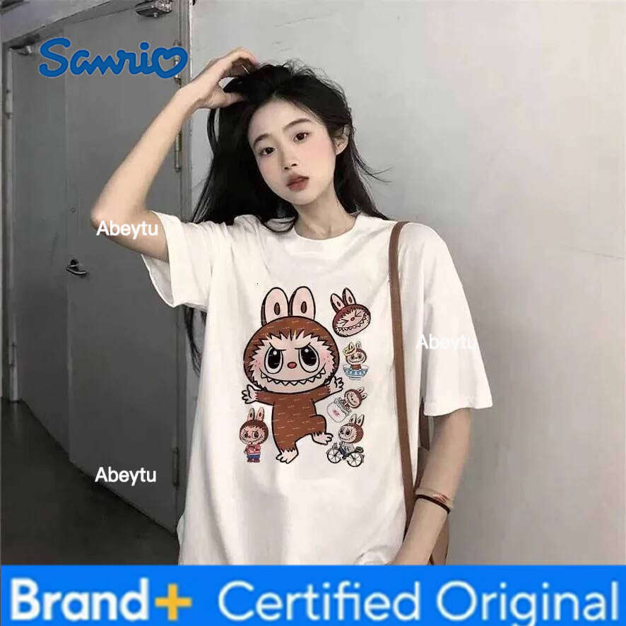 Sanrio Anime Cartoon Hello Kitty My Melody Cinnamoroll Women's Printed T-Shirt Summer New Solid Color Short Sleeved Casual Top H260120
