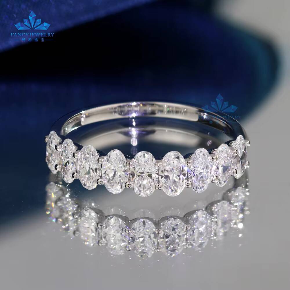 Half Eternity Rings 3x5mm Oval 10k 14k Solid Gold with DEF VVS1 HPHT CVD Lab Grown Diamonds Eternity Band Ring