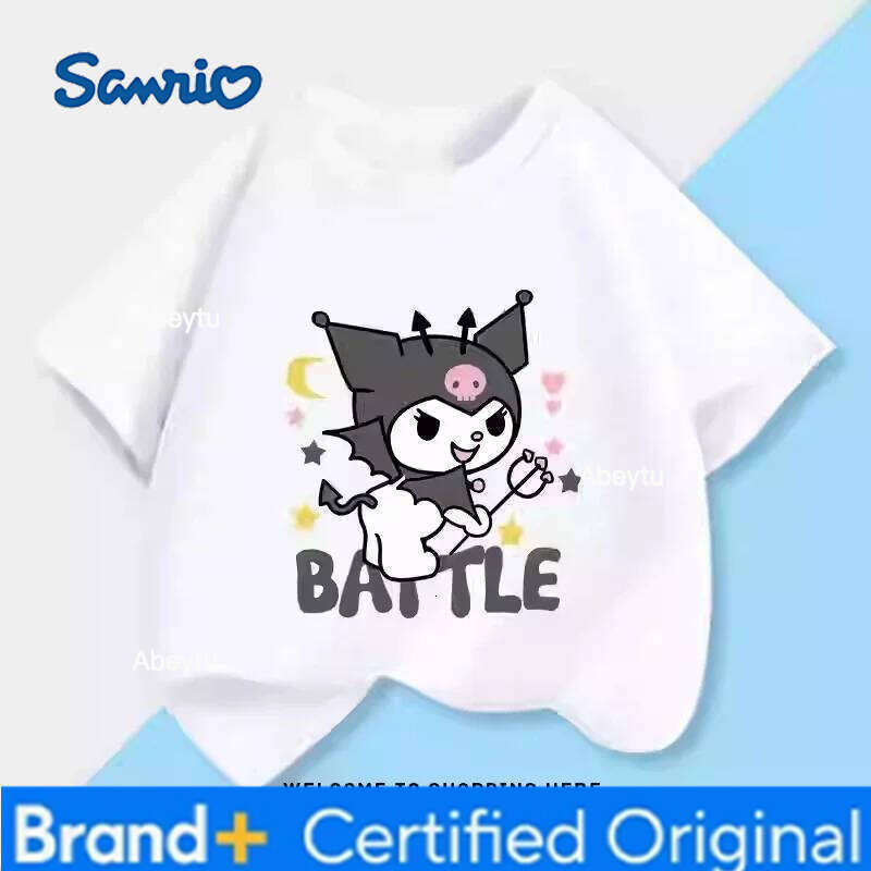 Sanrio Kuromi Melody Pure Cotton Short-sleeved T-shirt for Boys and Girls Summer Clothes Korean Style Loose Versatile Cartoon Tops H260120