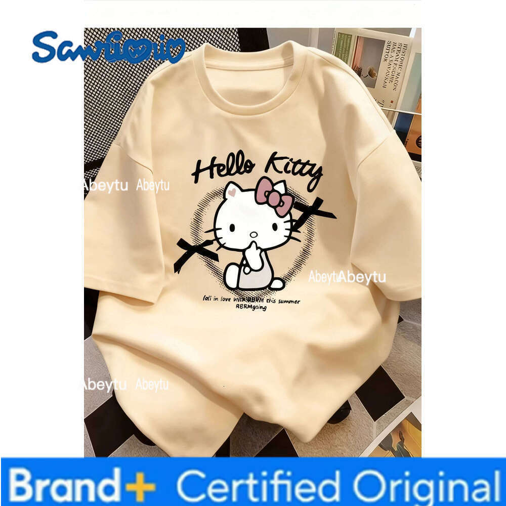 Sanrio 2025 Hello Kitty Printed Short Sleeved Women's Cotton Cute Daily Unisex Top Children's Loose Casual Versatile T-shirt H260120