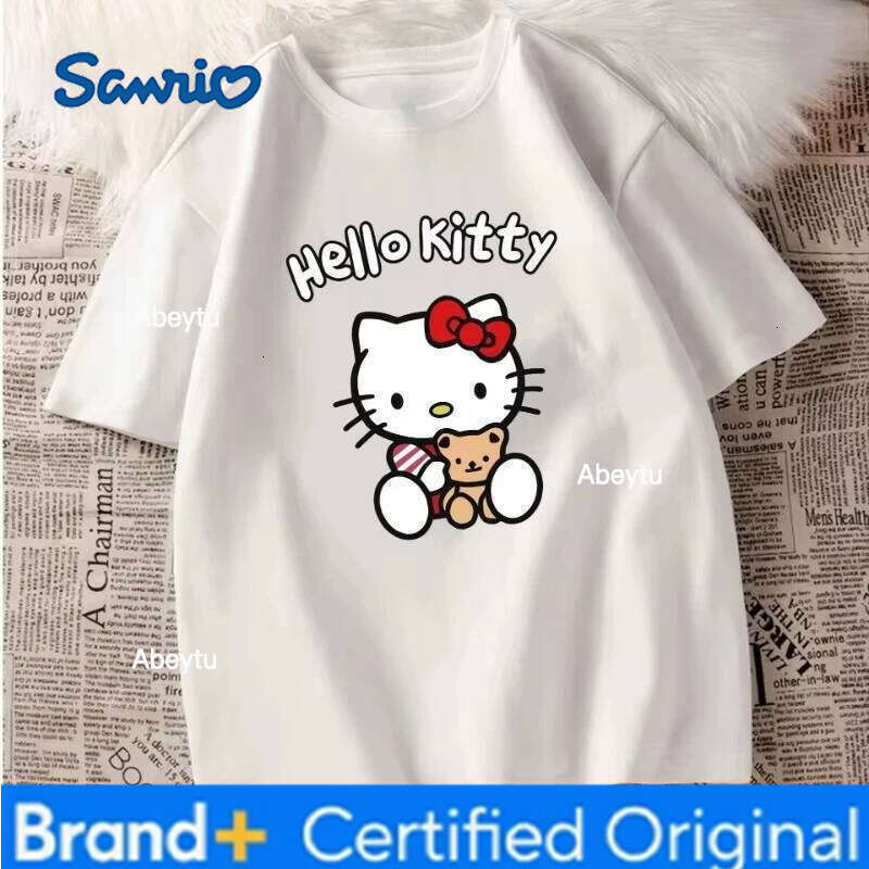 Sanrio MINISO Fashion New Style Cute Hello Kitty Ladies T-shirt Cartoon Harajuku O-neck Short Sleeved Unisex Summer Top H2601201