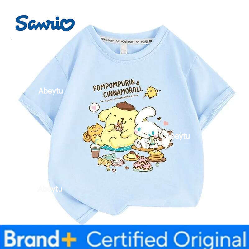 Sanrio Summer Baby Girls 100% Cotton Clothes Kid Children Boys Pompompurin Printed T-shirts Cartoon Short Sleeve Top Outfits H2601201