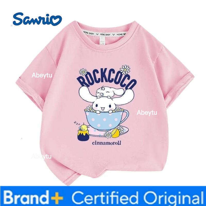 Sanrio Summer Baby Girls 100% Cotton Clothes Kid Children Boys Cinnamoroll Printed T-shirts Cartoon Short Sleeve Top Outfits H260120