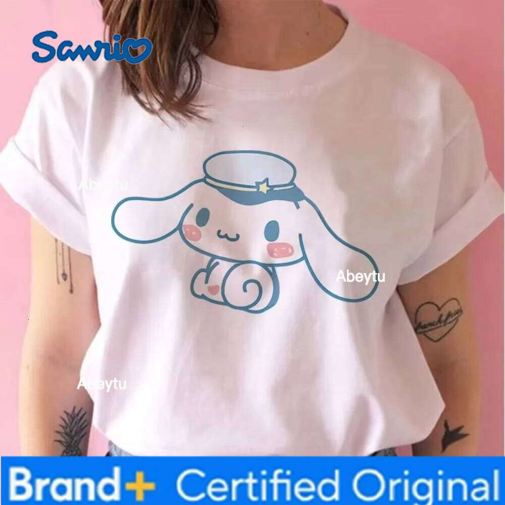 Sanrio MINISO Cinnamoroll Women's T-Shirt Cute Cartoon Print Short Sleeve Top Shirts for Women Cotton Soft Breathable and Skin-friendly H2601201