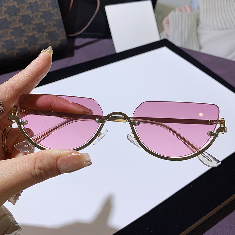 Luxury Brand Designer Sunglasses European And American Style Retro Fashion Half-Frame Cat Eye Sunglasses Internet Celebrity Same Style No Makeup High-