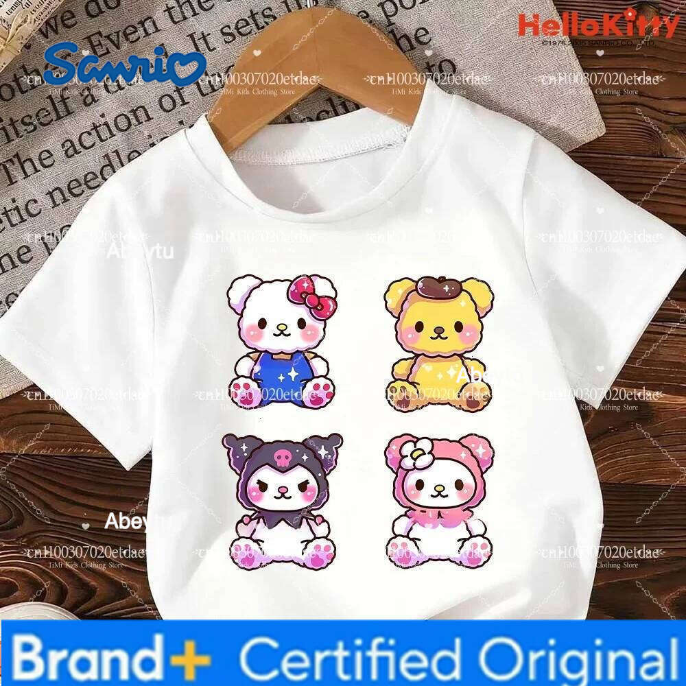 Sanrio 2026 Cute Hello Kitty T-Shirt Set Kids Girls Summer Y2K Loose Short Sleeve Top Female Dark Print Sweet Harajuku Clothes H260120