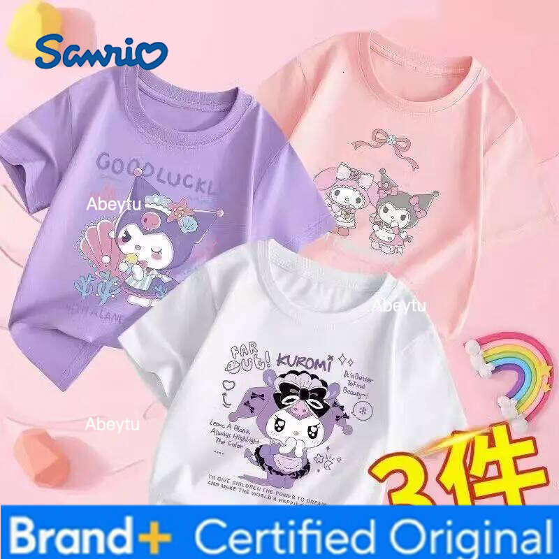 Sanrio 3PCS Baby Girls Cotton Top Kid My Melody Printed Children Autumn Fashion Short Sleeve T-shirt Boy Clothes H260120