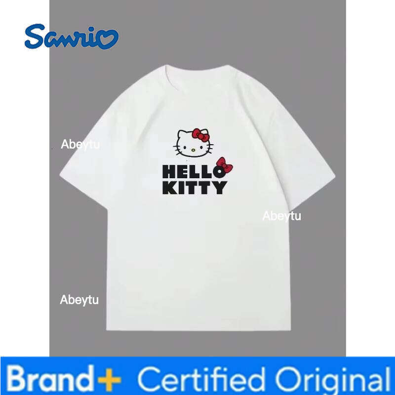 Sanrio Women's Casual Cartoon Printed Round Neck Cotton Short Sleeved T-shirt Top Kuromi My Melody Hello Kitty Y2K H260120