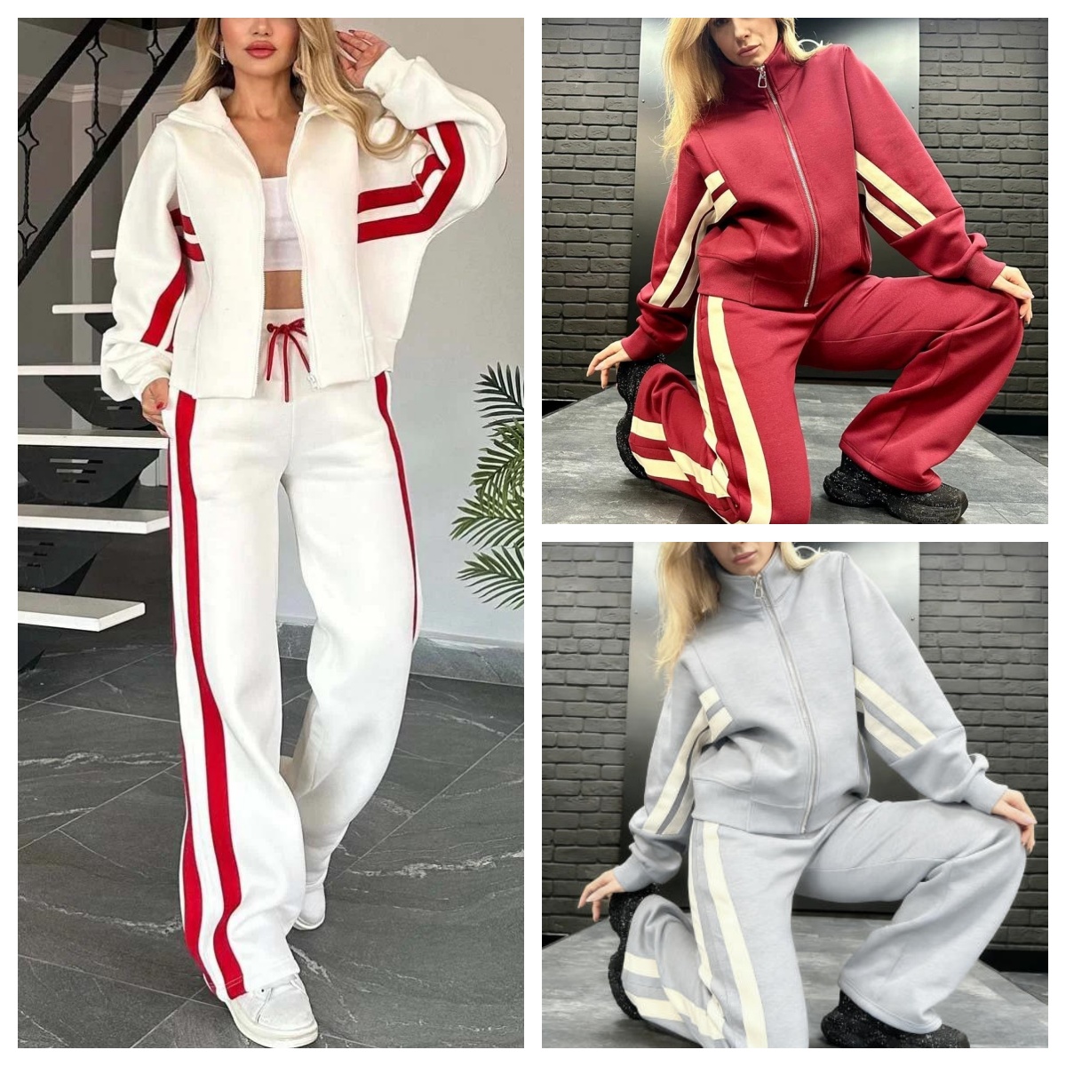 Women's American Striped Zipper Tracksuit Casual Fashion Long Sleeve Stripe Pattern Coat Comfortable Leisure Style Tow-piece Set Autumn Winter