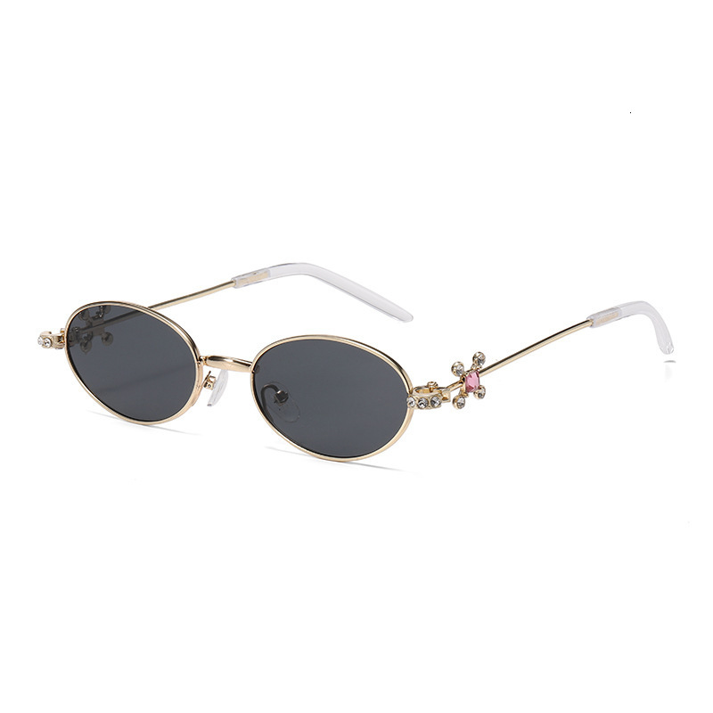 Luxury Brand Designer Sunglasses On Ring Jewelry Series Elegant Pink Diamond Metal Eyeglass Frame Jennie Same Style Silver Small Oval Non-Prescription