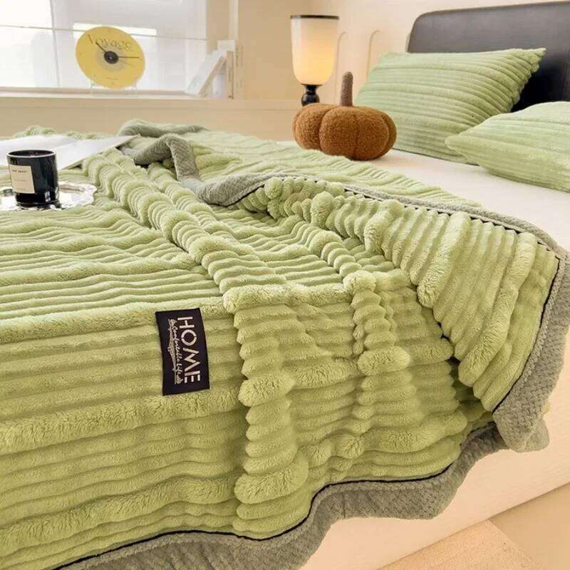 Solid Colour Rabbit Plush Striped Autumn Winter Warm Soft Fluffy Warmth Sofa Blankets for Throw Napping Shawl Blanket W260120