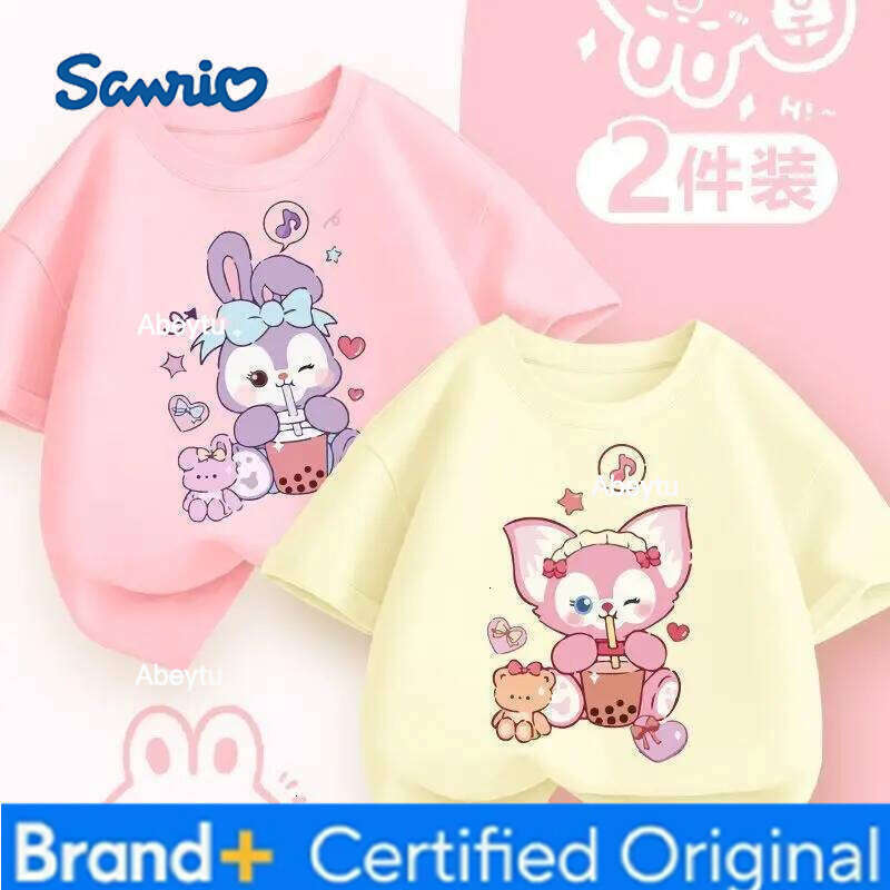 Sanrio 2pcs/pack Summer Baby Girls Clothes Children Hello Kitty Short Sleeve T-shirts Kid Cotton Cartoon Breathable Soft Top H260120