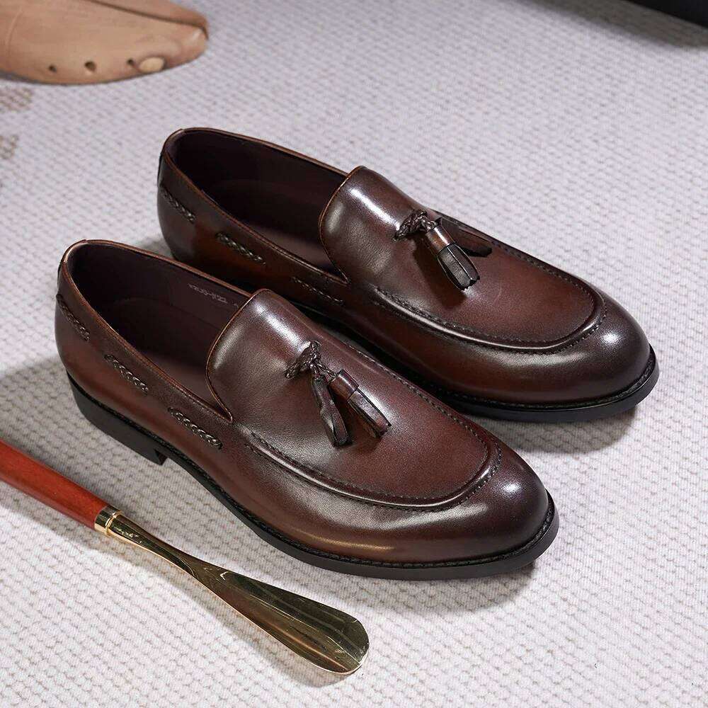 Classic Men's Genuine Leather Tassel Loafers Handmade Slip-On Casual Shoes Comfortable for Office Wedding Dressing Daily Wear XJ260120