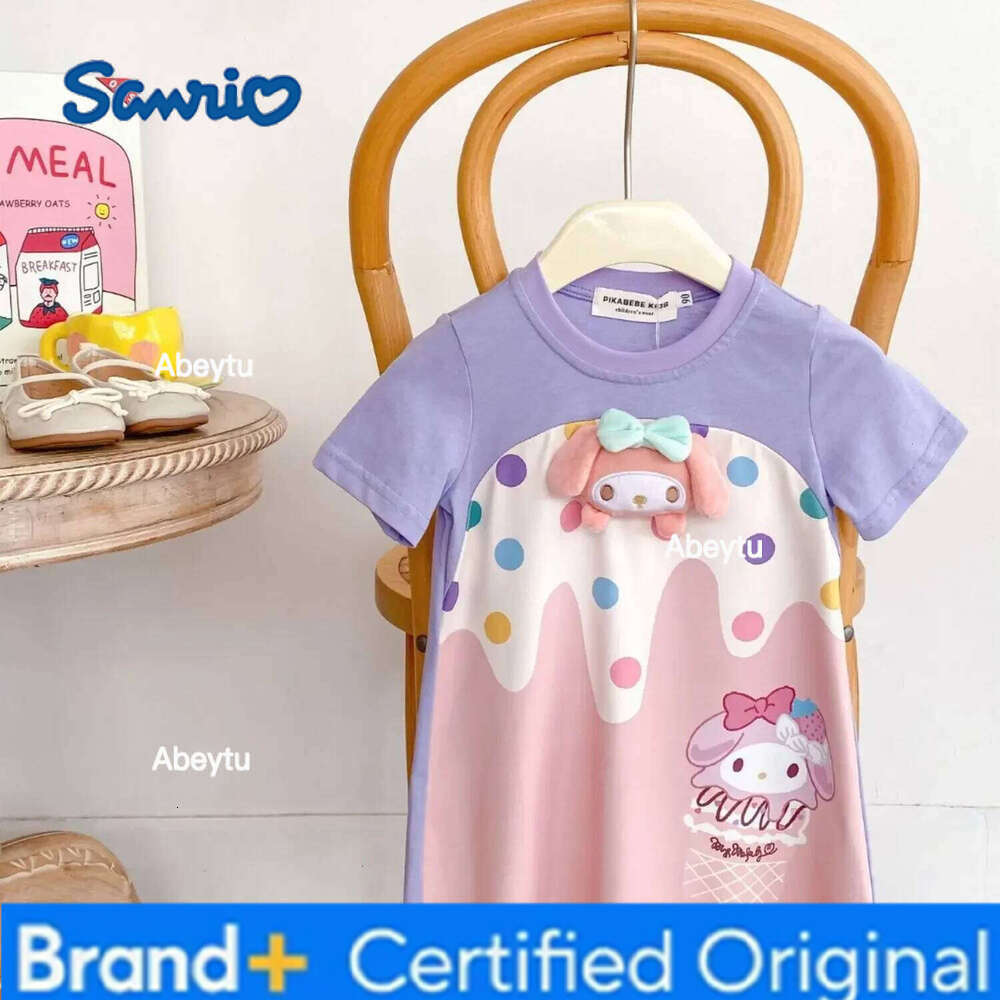 Sanrio hello kitty summer kuromi new girl dress short sleeve color polka-dot ice cream three-dimensional melody T-shirt skirt H260120