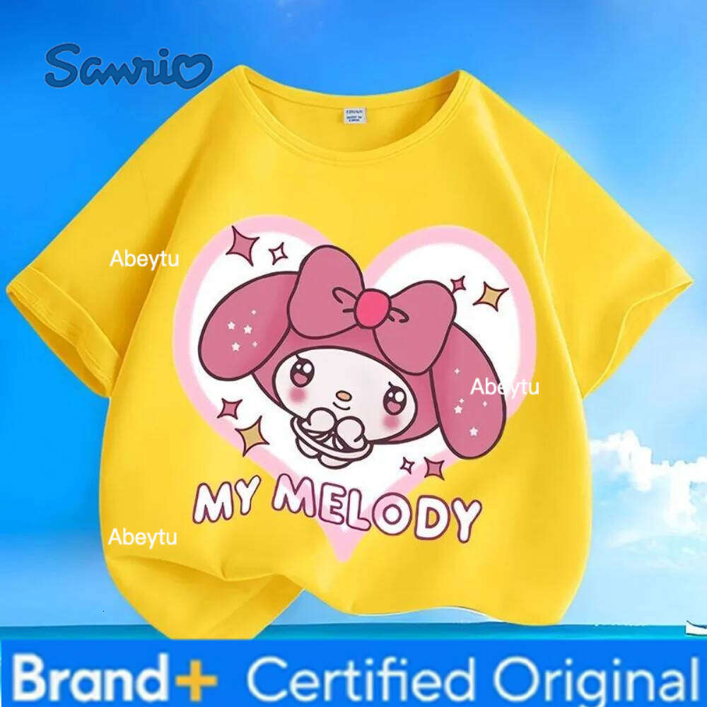 Sanrio Creative Knitted Summer New Collection Children's Short Sleeve T-shirt Round Neck Versatile Top H260120