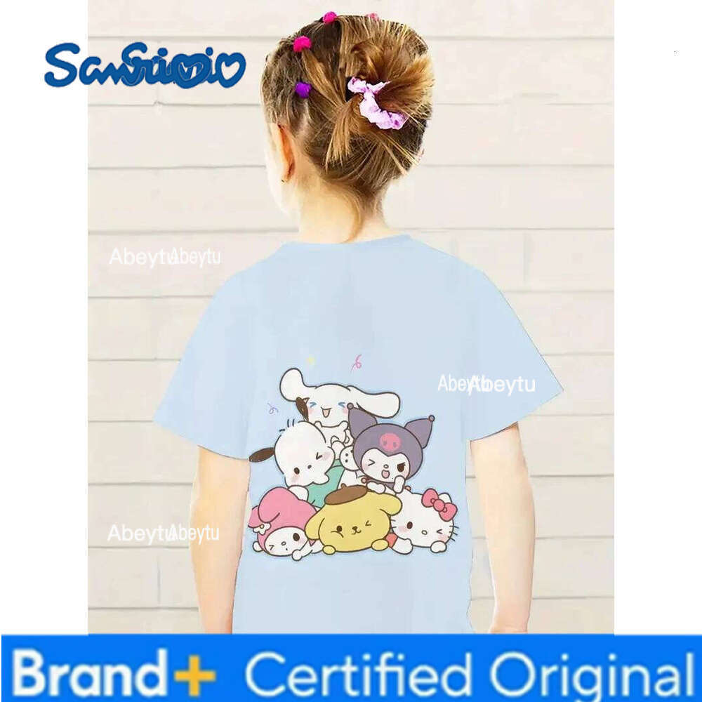 Sanrio Summer Cartoon Anime Fun Cute Printed Girl's Short sleeved Daily Street Leisure Comfortable Kids T-shirt H260120