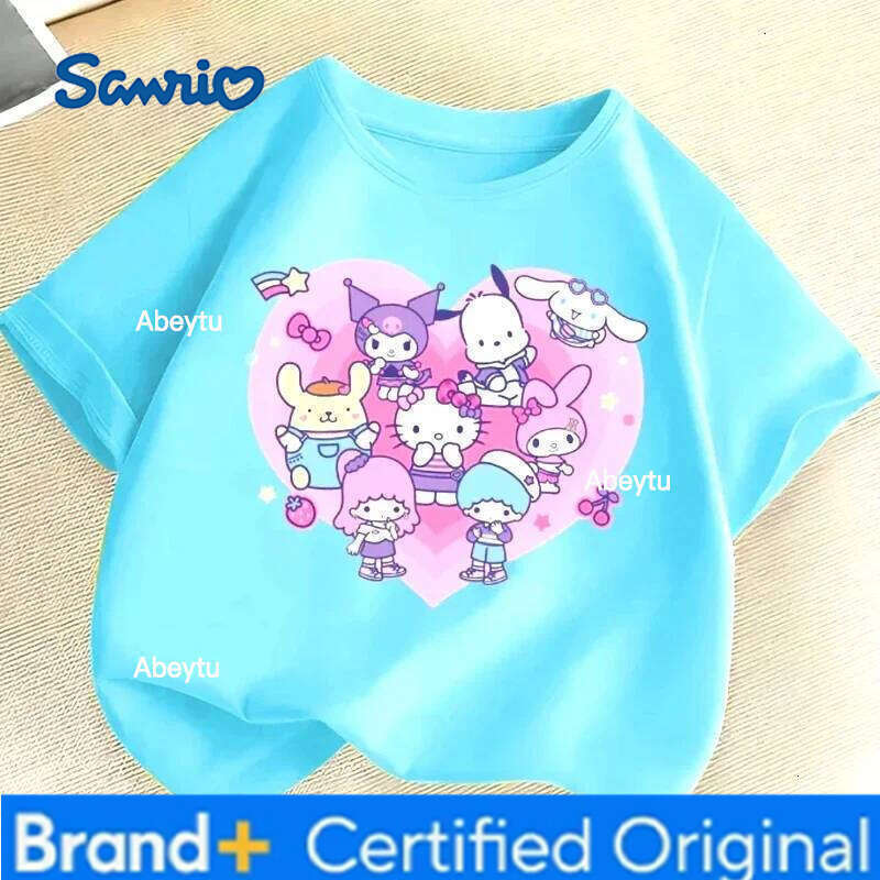 Sanrio Summer Children's Short Sleeve Cartoon T-shirt Kuromi Family Lovely Printing Girls Trend Fashion Pullover Tops Tee H260120