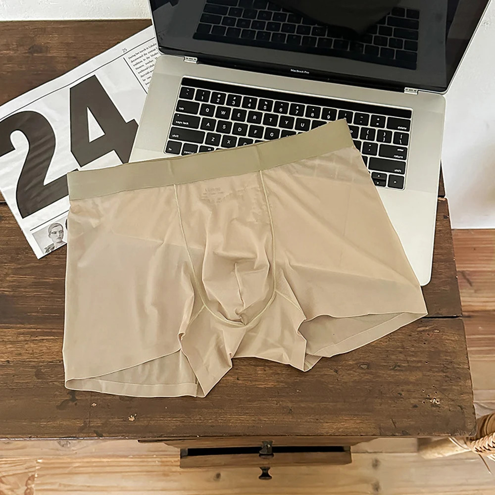 Mens Ice Silk Underwear Seamless Transparent Boxer Shorts Sexy Ultra-thin Breathable Panties Male Quick Dry U Pouch Underpants 260119