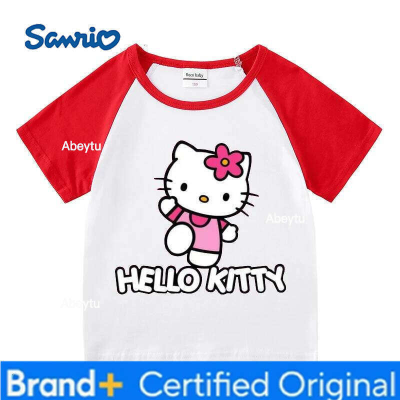 Sanrio Cartoon Cute Hello Kitty Baby Girl Summer T Shirts Tops Crewneck Toddler Costume Children Clothing Short Sleeve Kids Tees 1-8Y H260120