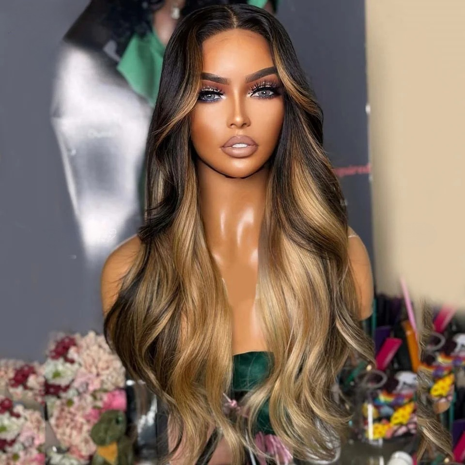Natural Wavy Blonde Black Piano Highlight Wig Human Hair Glueless Water Wave High Density 13x4/13x6 Lace Front Wigs Pre-plucked Pre-Cut 360/Full Lace 