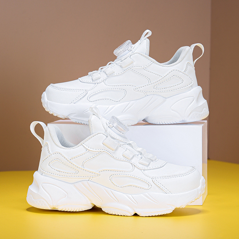 Girls' white sneakers, boys' spring-autumn mesh breathable large-sized children's soft-soled white sports shoes, breathable and comfort