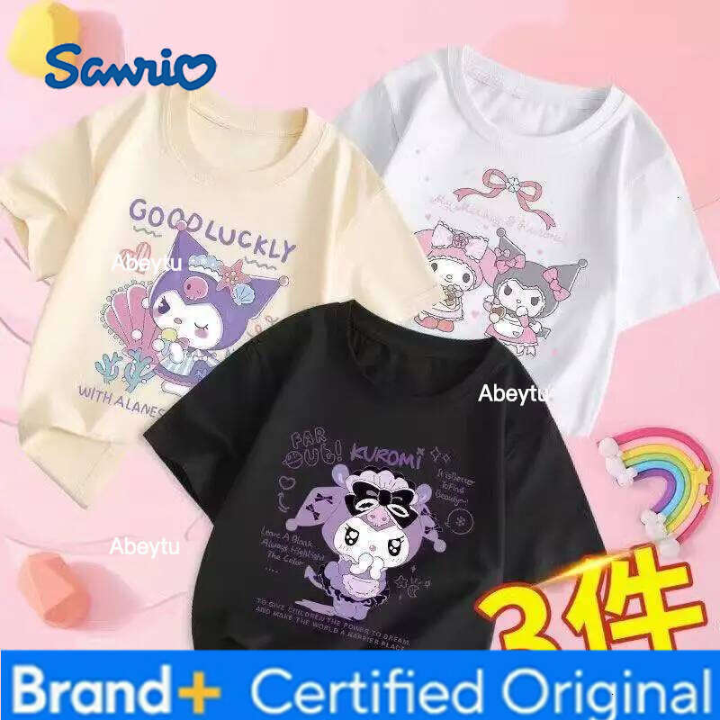 Sanrio 3PCS Baby Girls Cotton Top Kid My Melody Printed Children Autumn Fashion Short Sleeve T-shirt Boy Clothes H260120