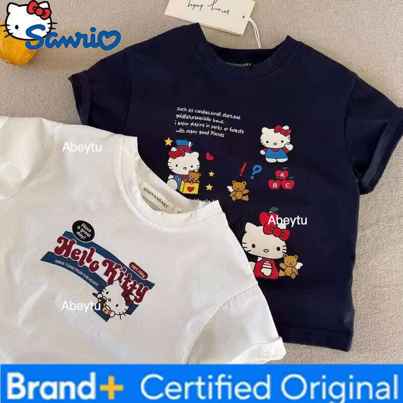 Sanrio Hello Kitty Girls T Shirt Cotton s Summer New Anime Fashion Short Sleeve Kids Cartoon Korean Kawaii Versatile Breathable H260120