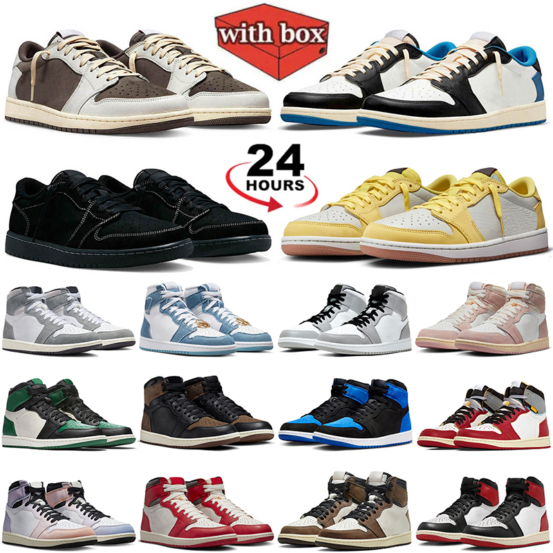 With box for designer shoes men women 1 basketball shoes Black Phantom Gym Red Bred Toe Court Purple Game Royal outdoor sports trainers sneaker size eur36-47