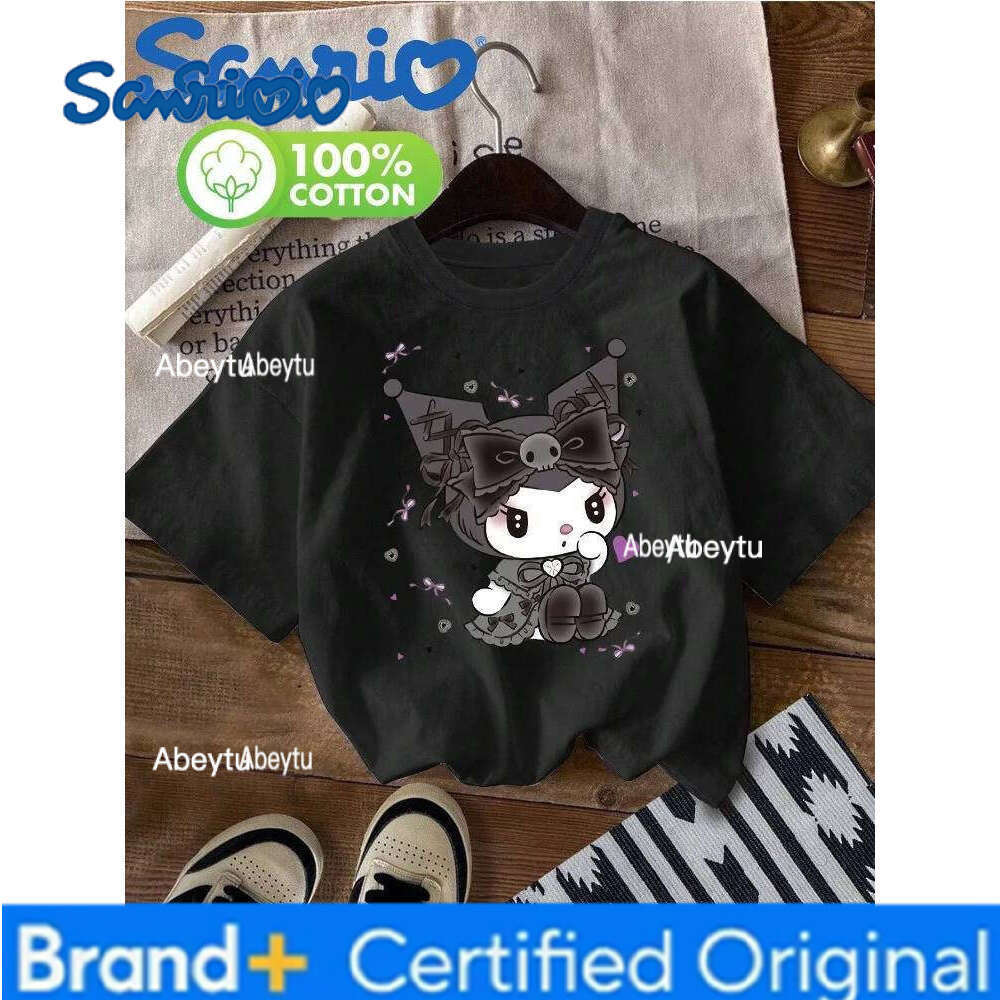 Sanrio Kuromi T-Shirt for Women Cute Heart Print Crew Neck Casual Top Everyday Wear Relaxed Style Short Sleeve Character Costume H260120