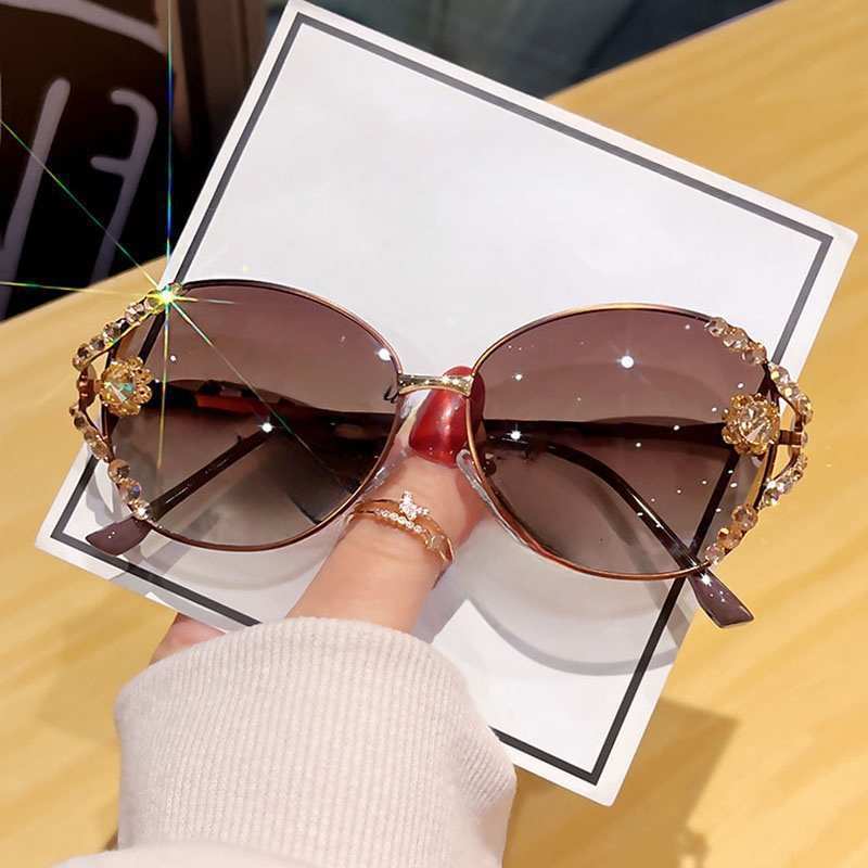 Luxury Brand Designer Sunglasses New Polarized Sunglasses UV Protection High-End Metal Fashionable Rhinestone Luxury Slim Trendy Style