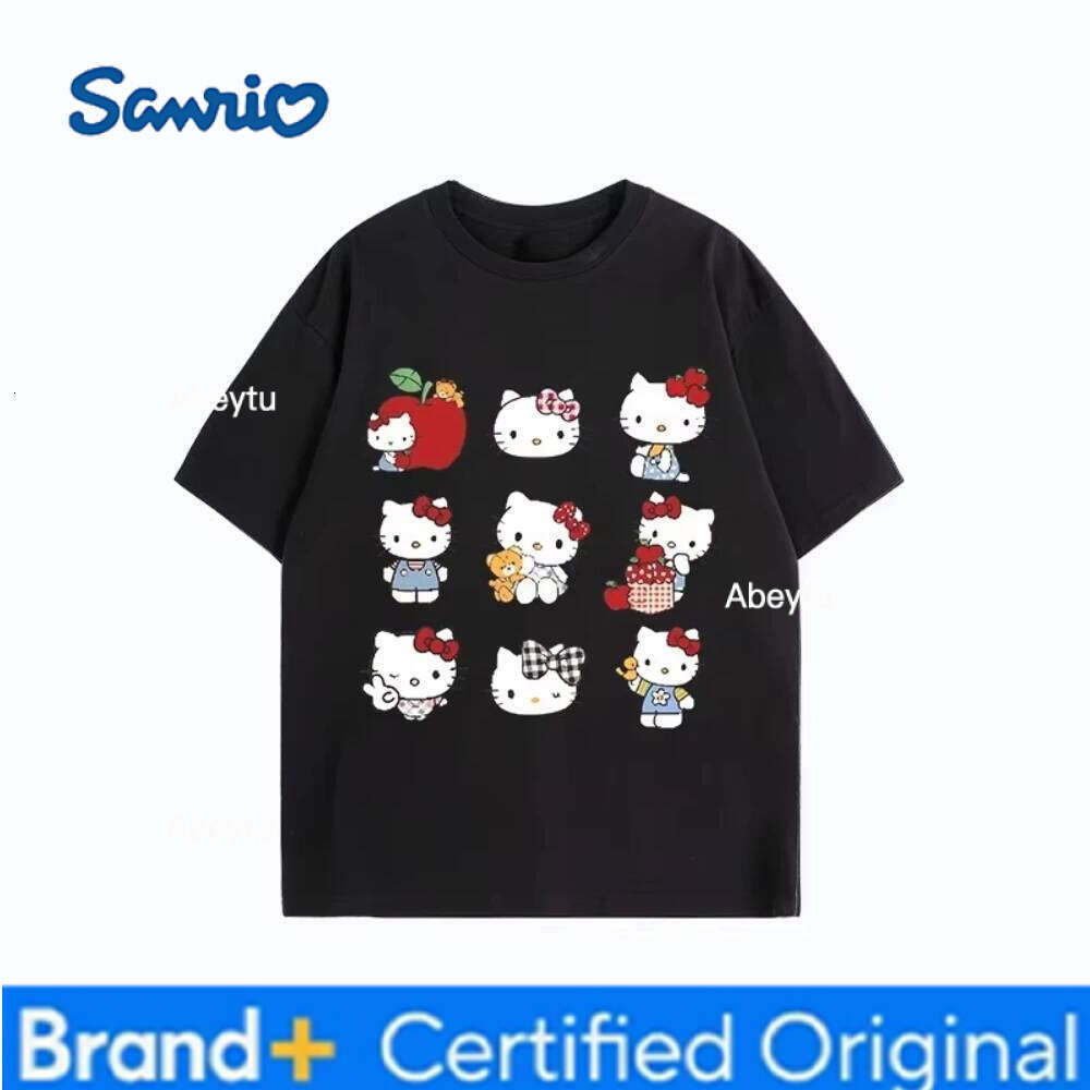 Sanrio MINISO Hello Kitty Cartoon Jiugongge Pattern Print Summer New Women's Peripheral Top Fashion Loose Casual Short-sleeved T-shirt H260120