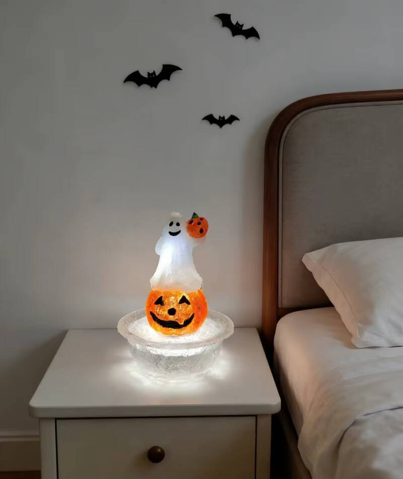 USB Powered Transparent Resin Desktop Fountain Halloween Pumpkin Lantern for Home Party Decoration