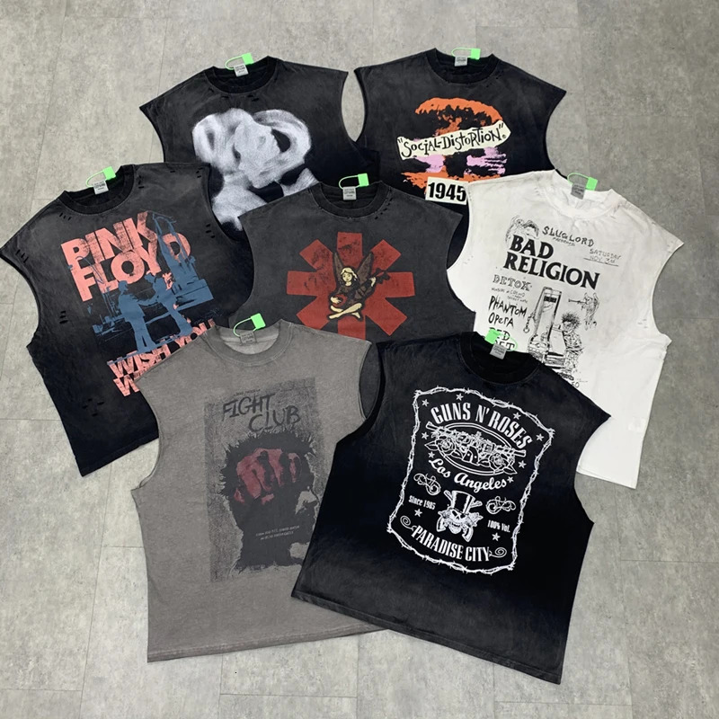 Yao Fashion Vintage Punk Band Casual Oversize Washed Old Tank Tops Rock Roll Streetwear Loose Graphics Sleeveless Vest For Men 260119