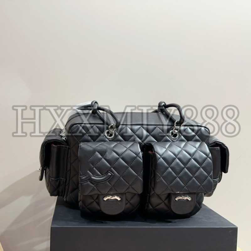 High Quality Designer Vintage Multi Pocket Motorcycle Pure Cowhide Soft Leather Tote Women's Luxury Handbag Shoulder Underarm Bag Purse 32Cm