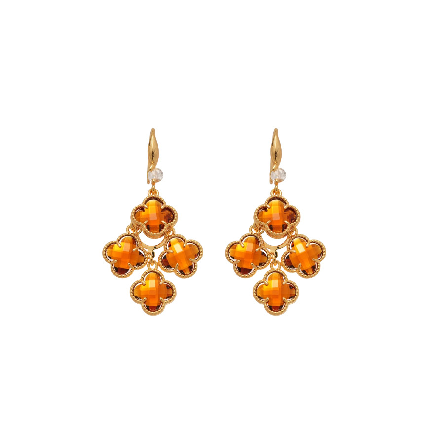 18k Real Gold Plated Silver Needle Crystal Flower Geometric Round Hoop French Retro Niche High-end Earrings for Women - view 9