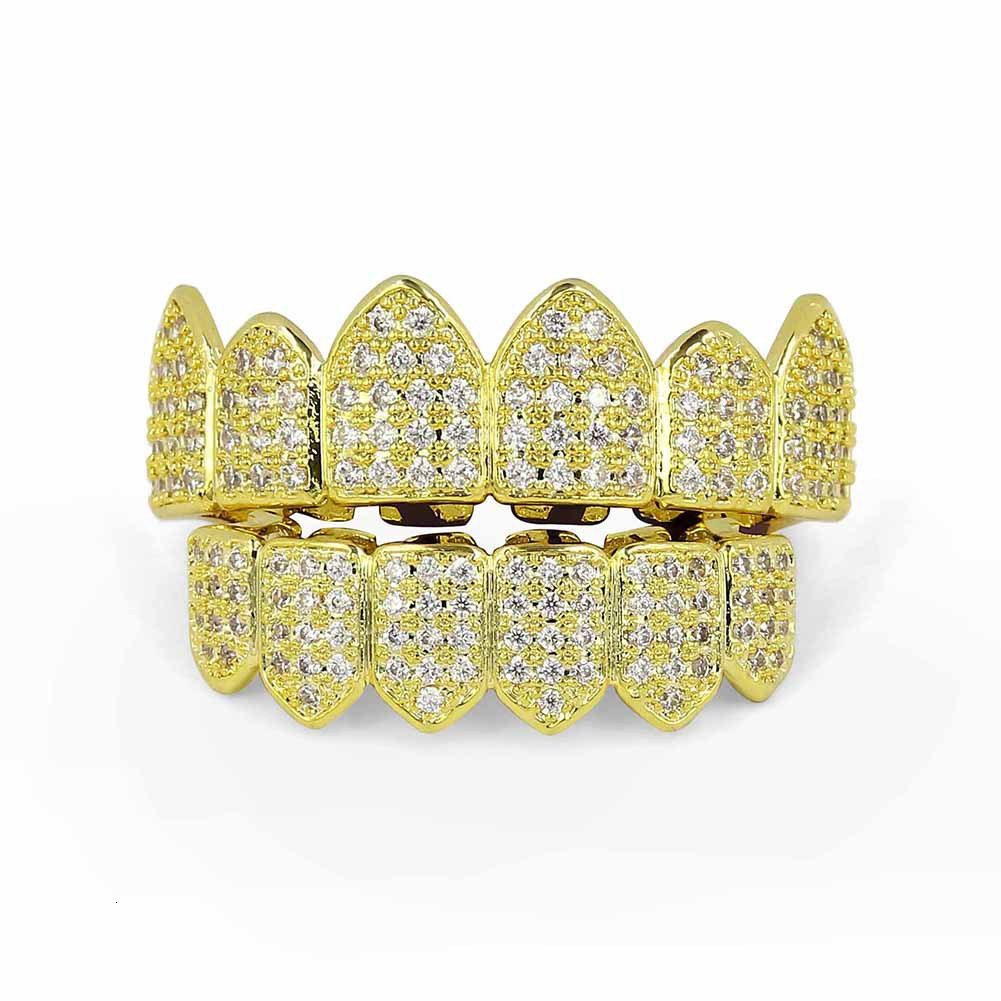 Full Diamond Plated Real Gold Zircon Teeth Brace TEMU Halloween Fangs Hip Hop Teeth Brace