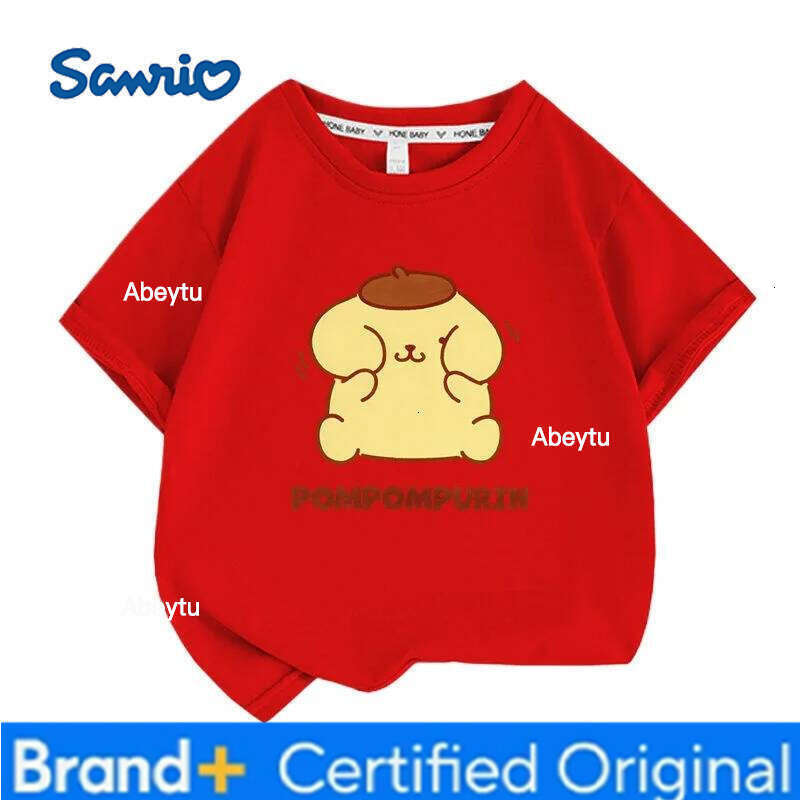 Sanrio Summer Baby Girls 100% Cotton Clothes Kid Children Boys Pompompurin Printed T-shirts Cartoon Short Sleeve Top Outfits H260120