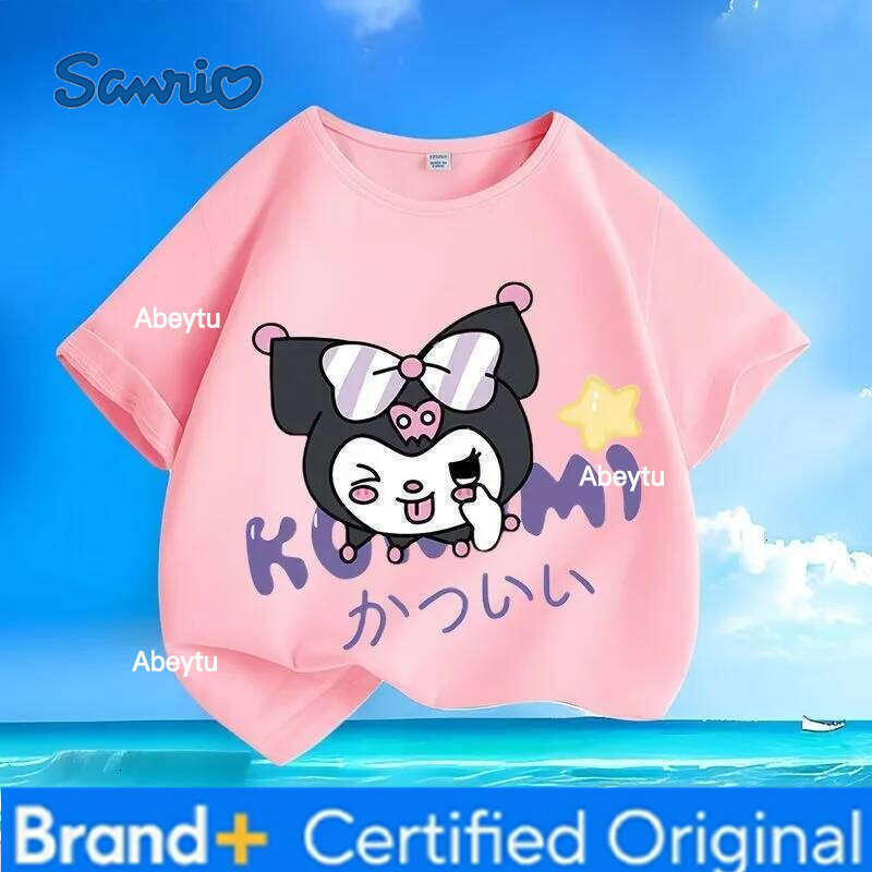 Sanrio Global Hot Sale Summer New Arrival Kuromi Print KidsT-shirt Crew Neck Versatile Skin-friendly Breathable Comfortable Tops H260120