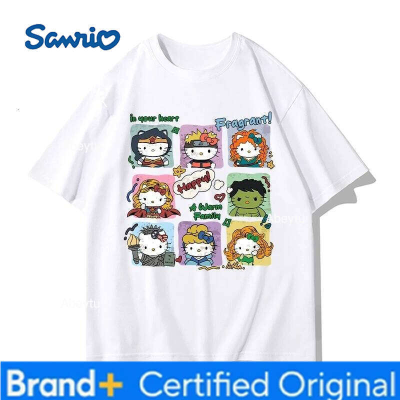 Sanrio Miniso Men's & Women's Tops Hello Kitty Cartoon Print Summer Style Short-Sleeve Casual T-Shirt H260120