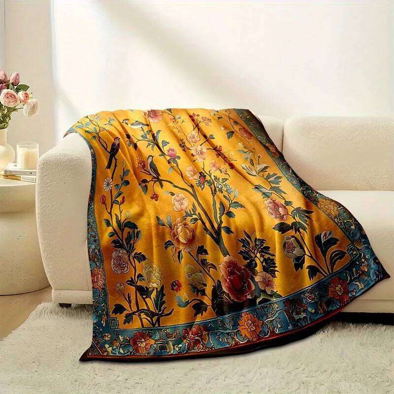 Creative Flower Tree Bird Pattern Flannel Velvet Comfortable Warm and Soft Plush Blanket Office Napping W260120