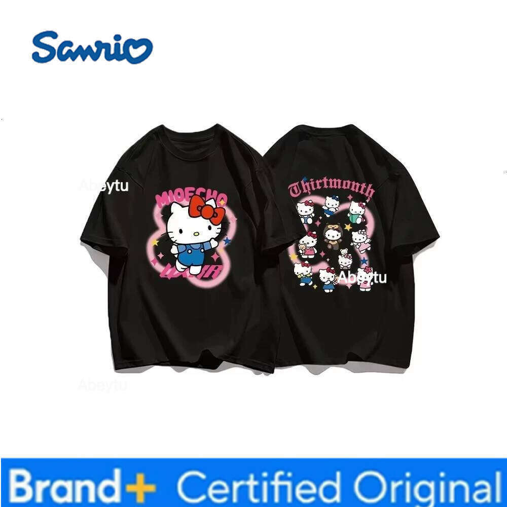 Sanrio Summer Sweet Cute Hello Kitty Printed Cotton Short Sleved Tee Loose Casual Kids Girls T-shirts Versatile For Women's Tops Y2K H260120
