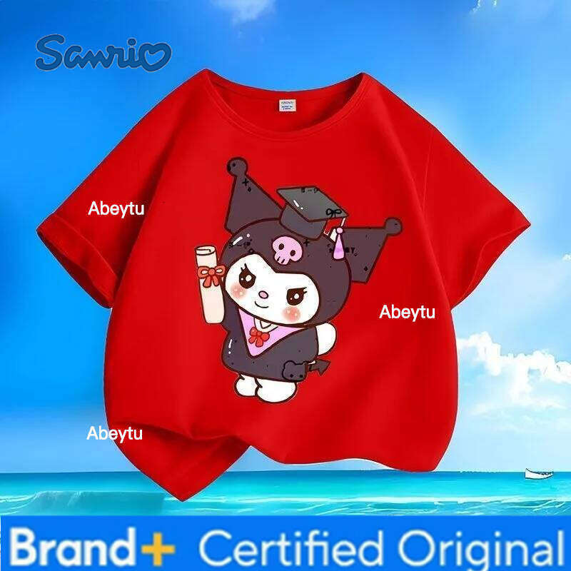 Sanrio Kuromi New Kids T-shirt Breathable Skin-friendly Anti-wrinkle Easy Care Loose Versatile Crew Neck Short Sleeve Tops H260120