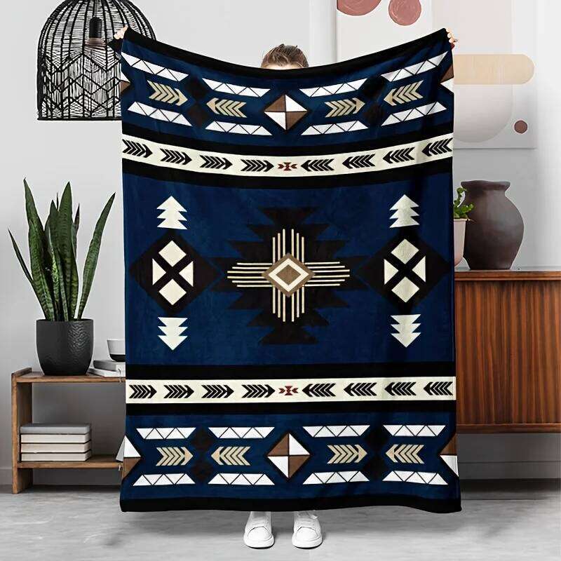 Bohemian Aztec Flannel Blanket - Soft Geometric Patterns Cozy Sofa Throw for Camping, Travel & Home Decor W260120