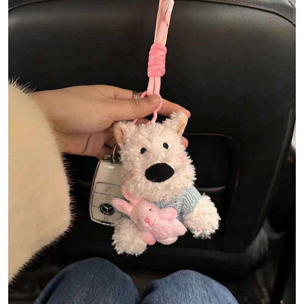 West Highland White Terrier Plush Keychain | Milk Blue Hugging Rabbit Scrawled Puppy Pendant, Cute Cartoon Bag Charm, Perfect Gift for Daily Decoratio