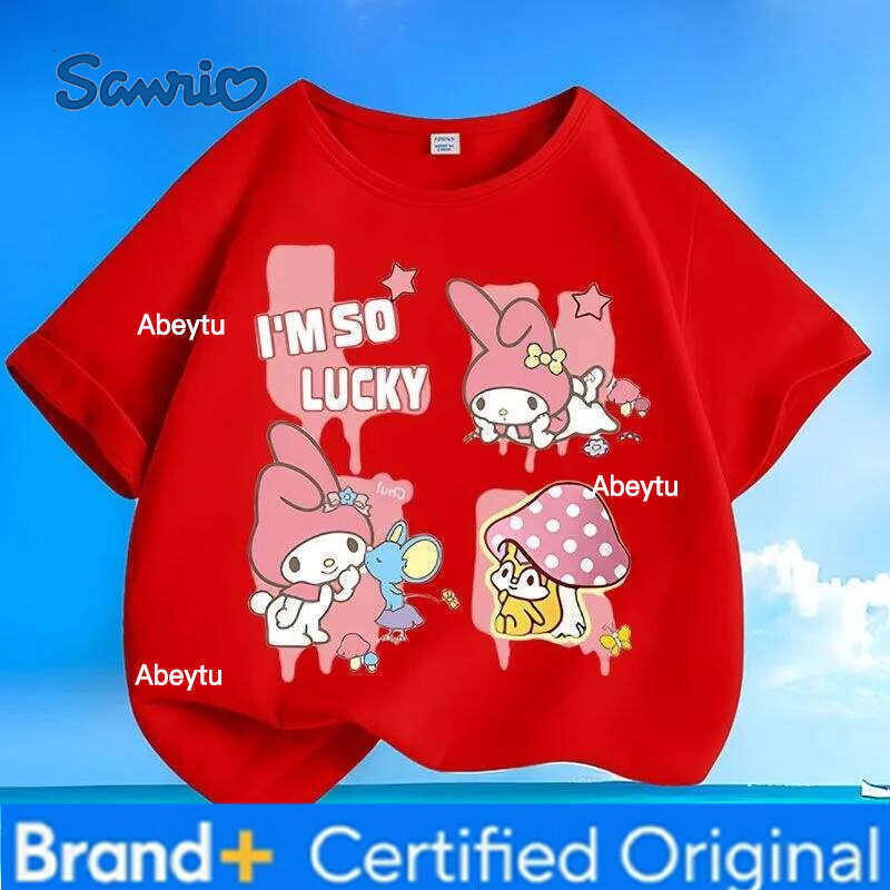 Sanrio Special Sale Summer New Kuromi Print Kids Tees Skin-friendly Breathable Easy Care Loose Versatile Crew Neck Tops H260120
