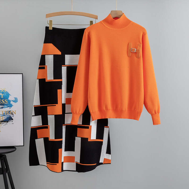 Cross-Border Foreign Trade Stylish High-End Sweater Skirt For Women, New Spring And Autumn Knitted Top Two-Piece Set