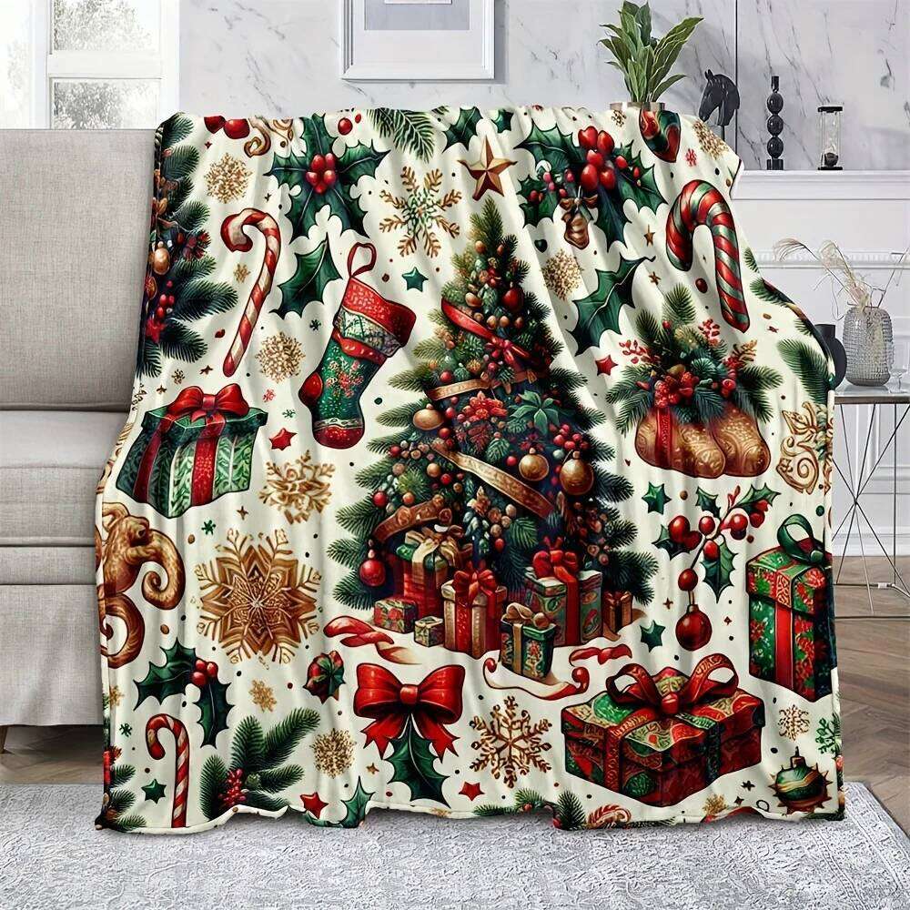 Vintage Christmas tree Pattern Flannel Soft Warm Afternoon Nap Suitable For Sofa Office Camping Travel Versatile Blanket W260120