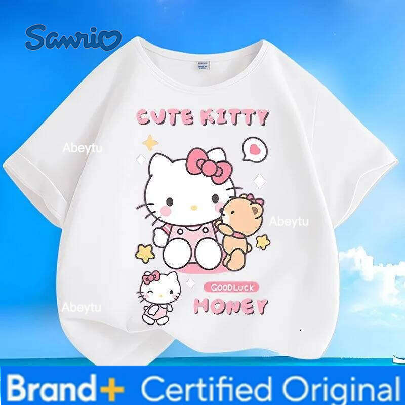Sanrio New Hello Kitty Kids T-Shirts Summer Trendy | Cute Cartoon Crew Neck Loose Oversized Tops for Boys & Girls H260120